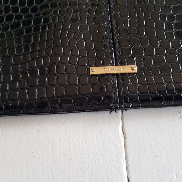 Topshop faux croc black clutch bag with chain - Picture 8 of 8